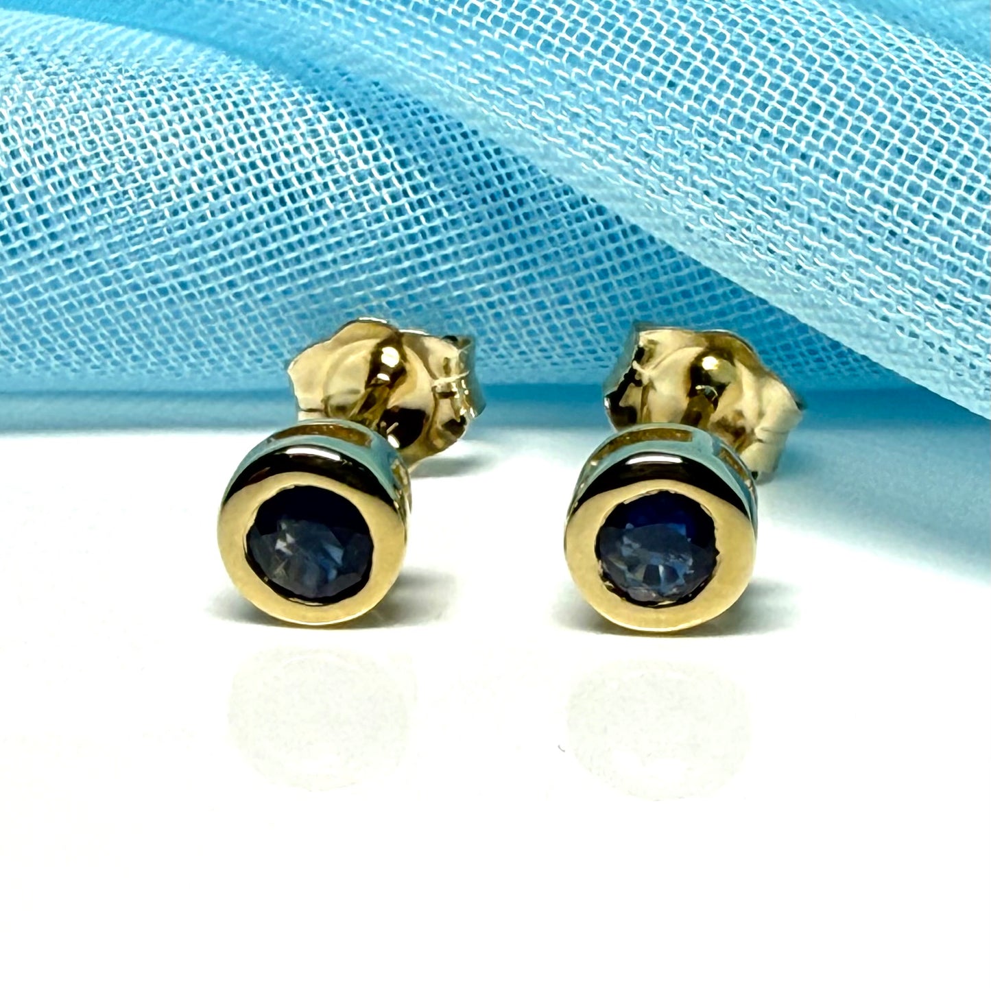 Real Blue Sapphire Stud Earrings 9ct Yellow Gold – Round Cut 4.5mm | September Birthstone Gift