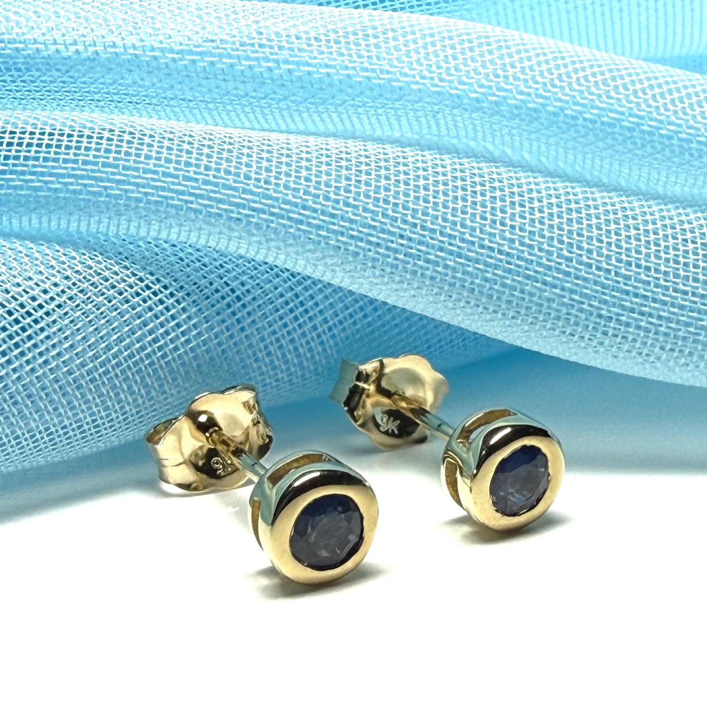 Real Blue Sapphire Stud Earrings 9ct Yellow Gold – Round Cut 4.5mm | September Birthstone Gift