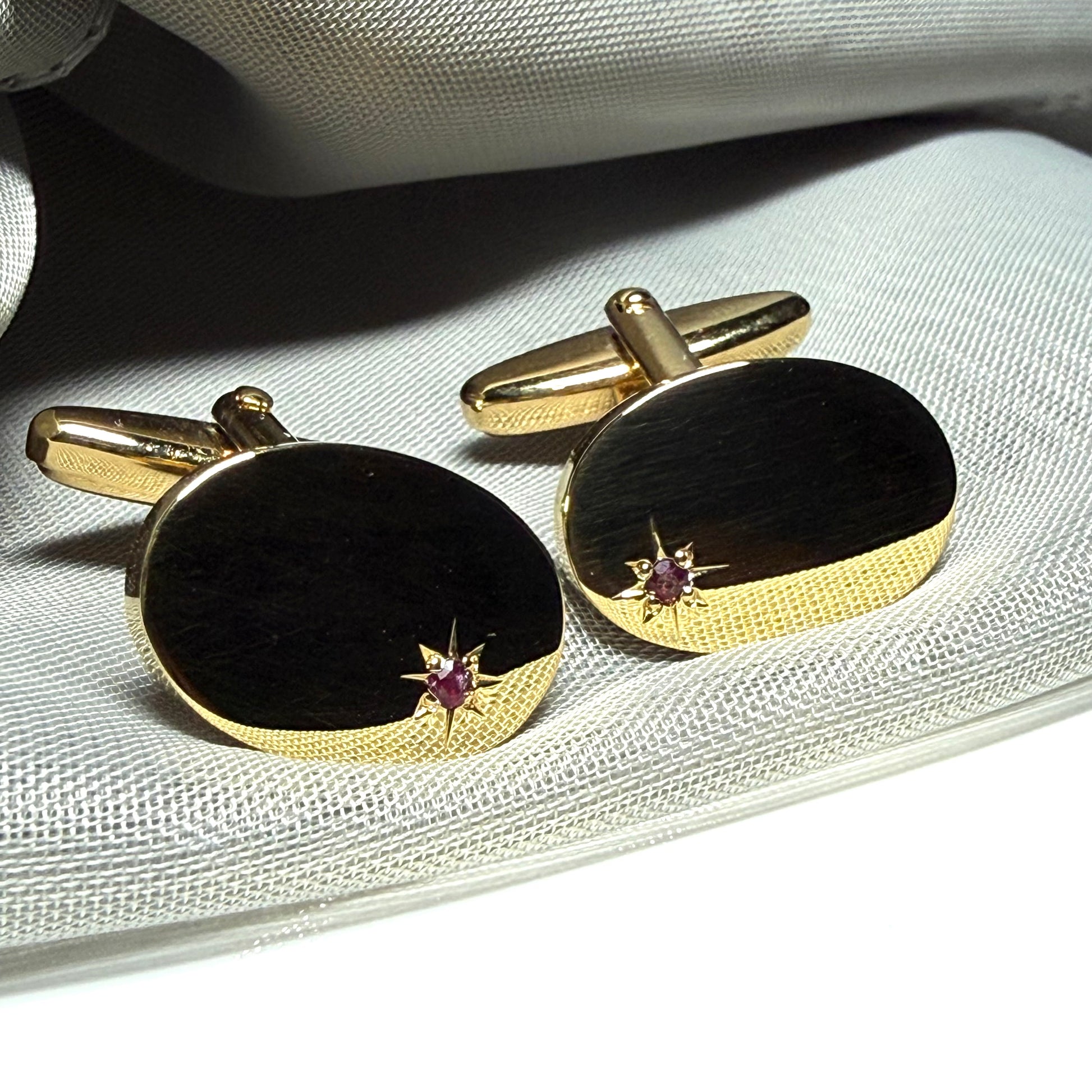 Real Ruby set oval cufflinks