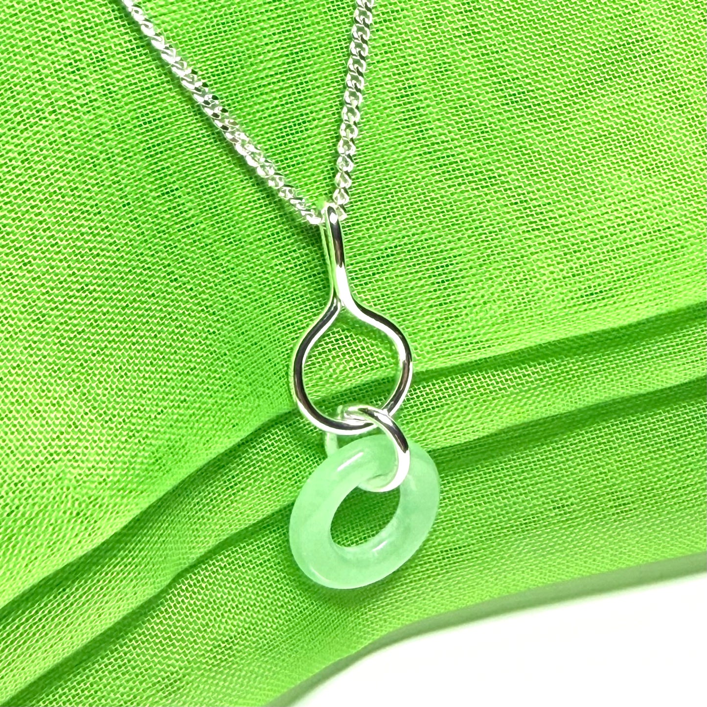 Real Green Jade Silver Round Necklace Pendant