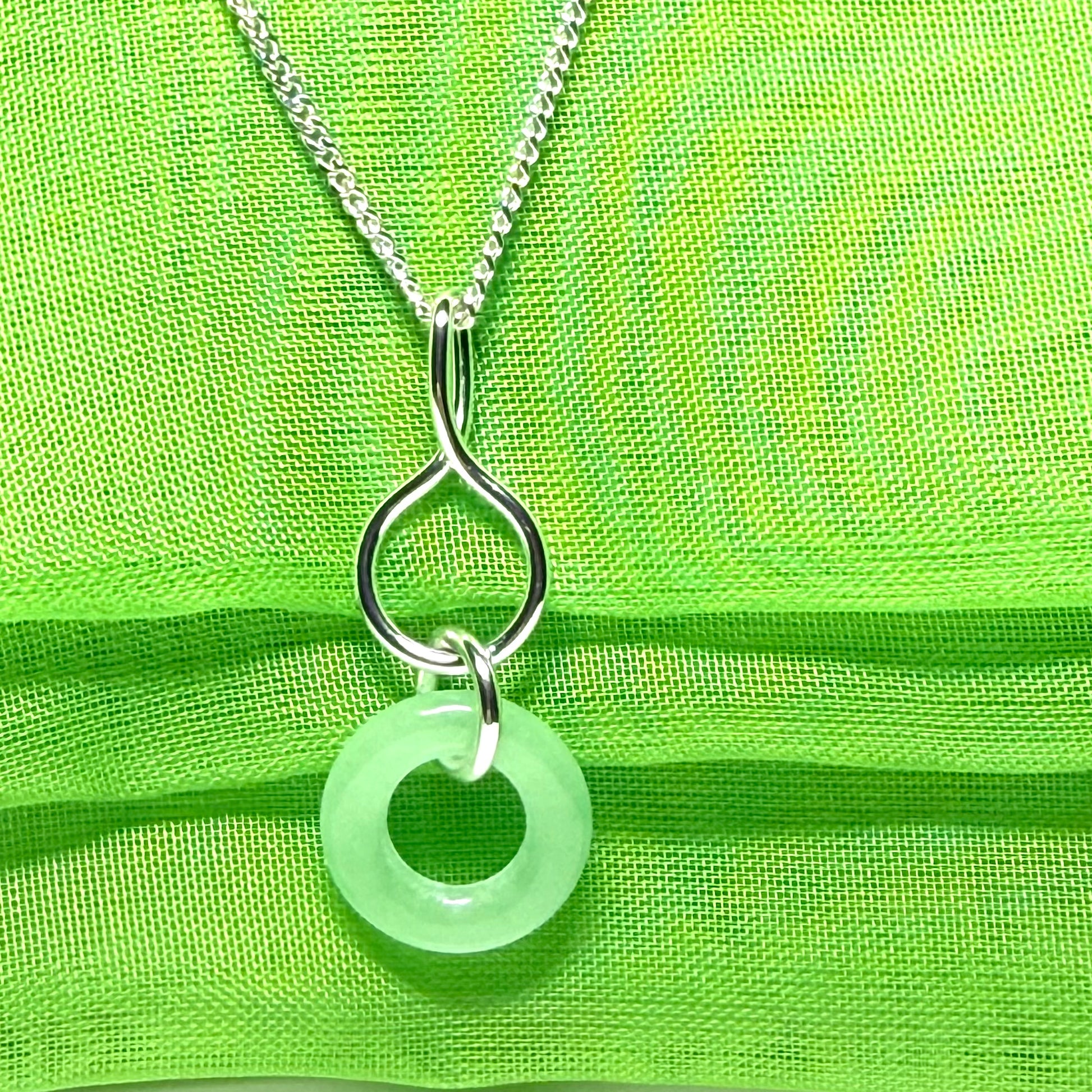 Real Green Jade Silver Round Necklace Pendant