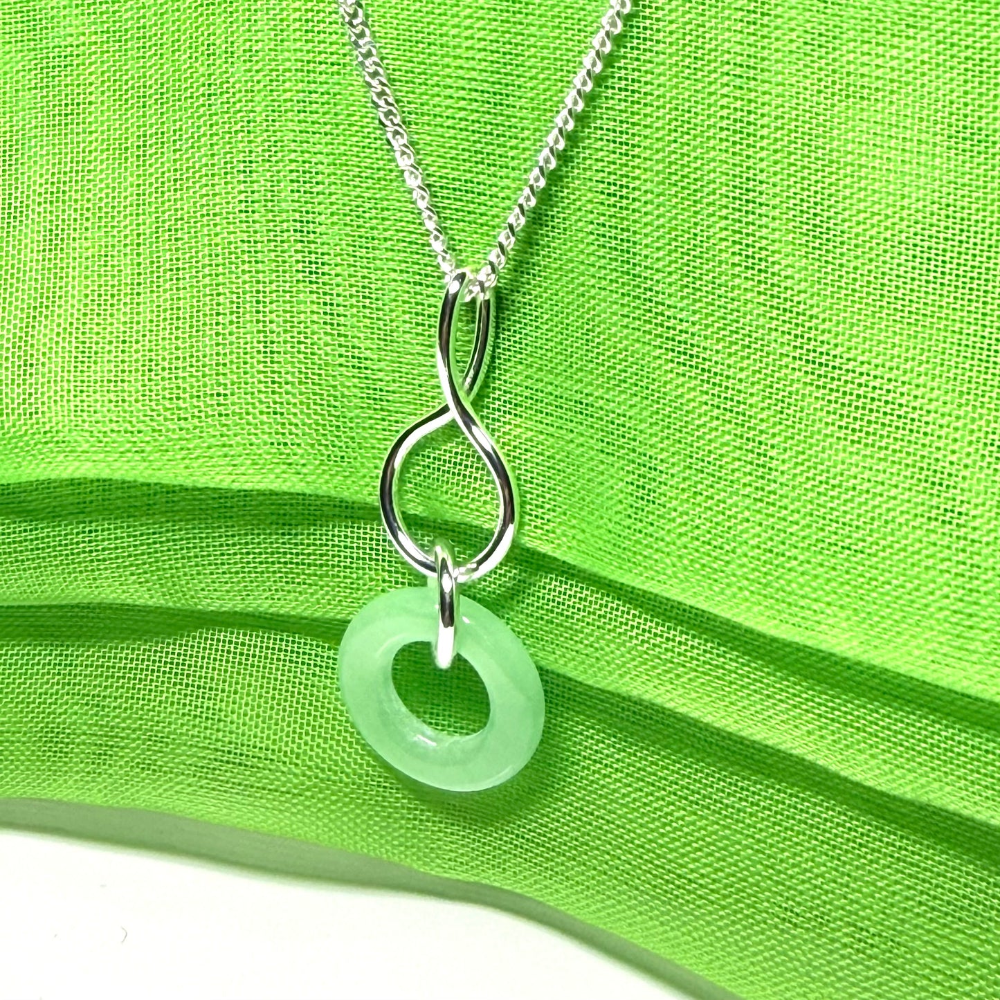Real Green Jade Silver Round Necklace Pendant