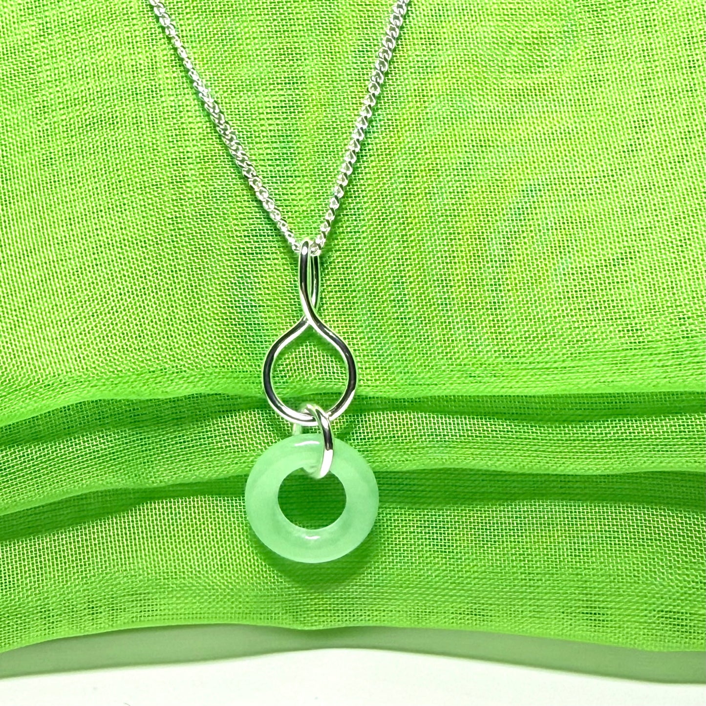 Real Green Jade Silver Round Necklace Pendant