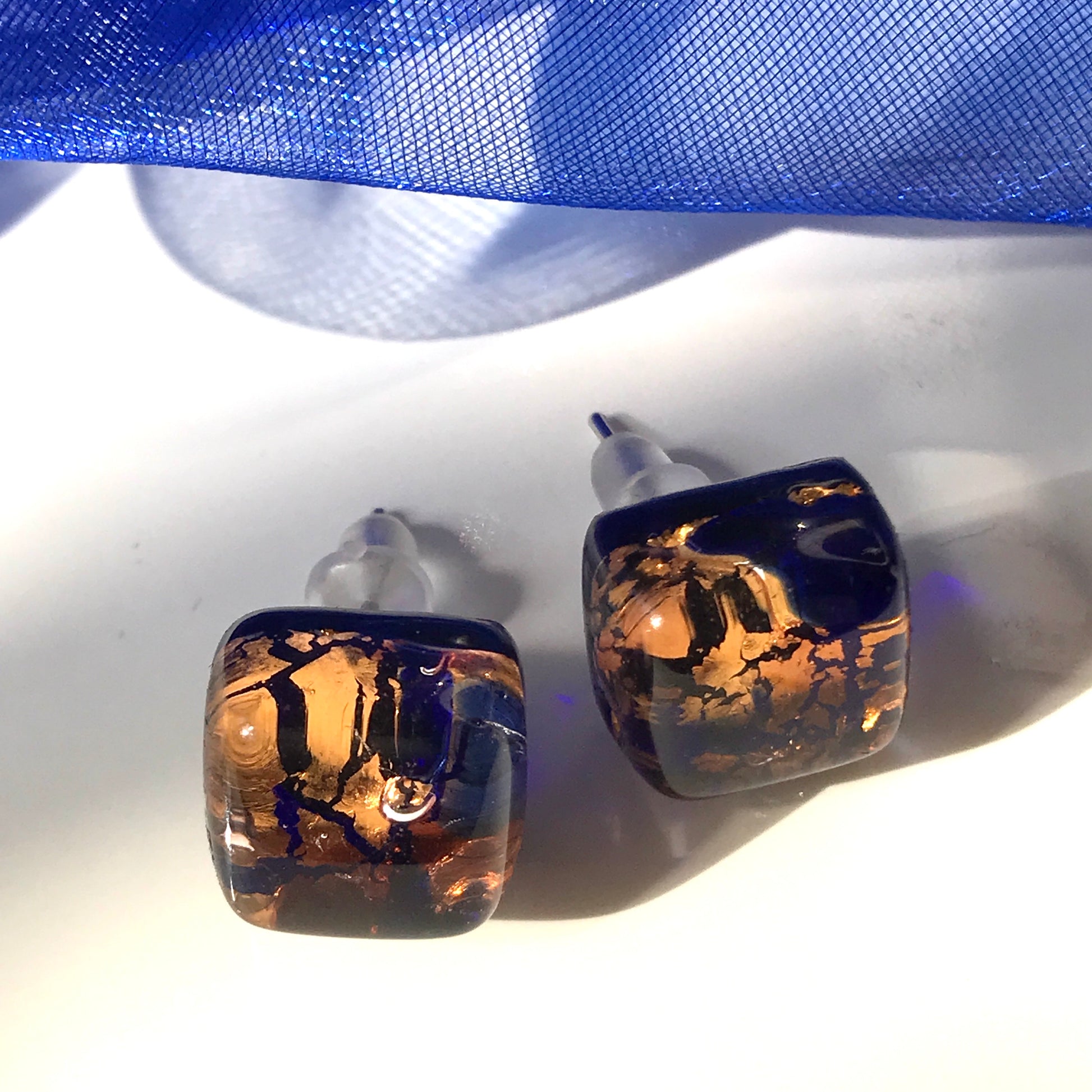 Deep Blue Real Murano Glass Stud Earrings