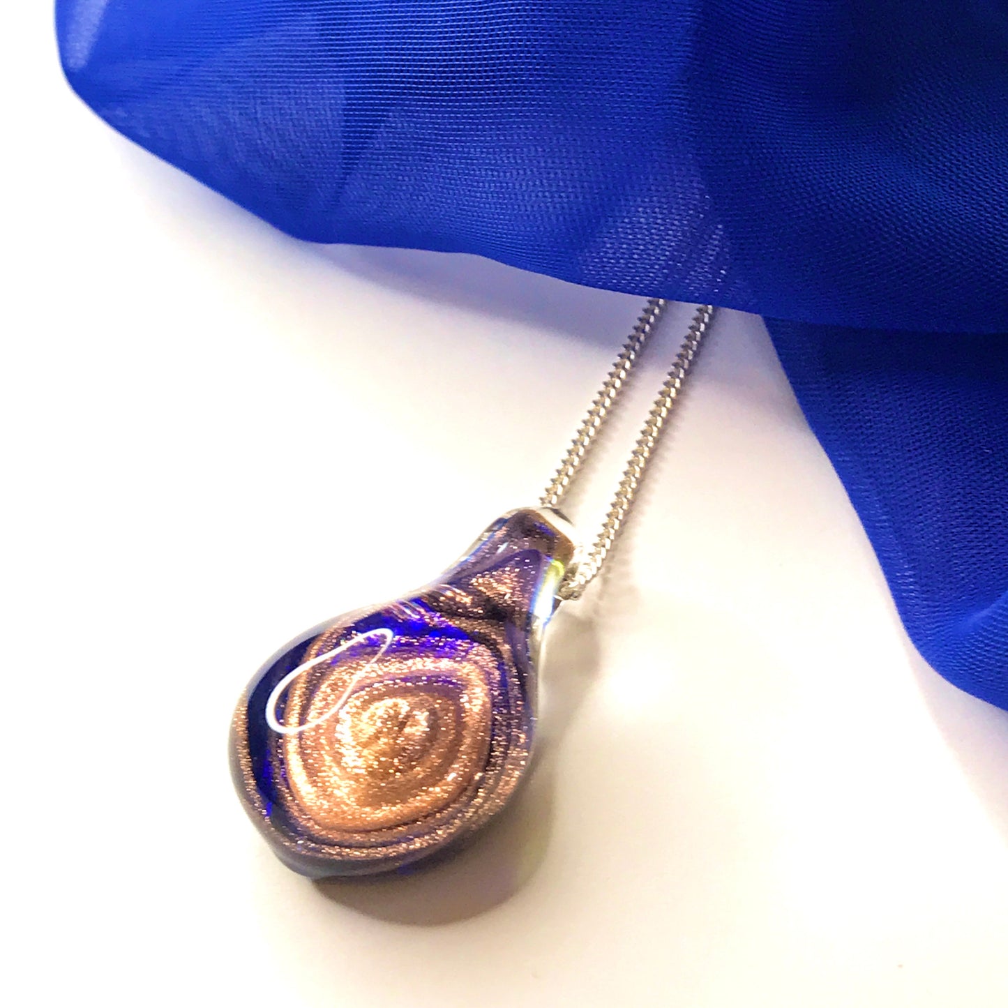 Murano Glass Tear Drop Pendant Blue with chain