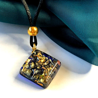 Real Murano Glass blue golden square necklace pendant