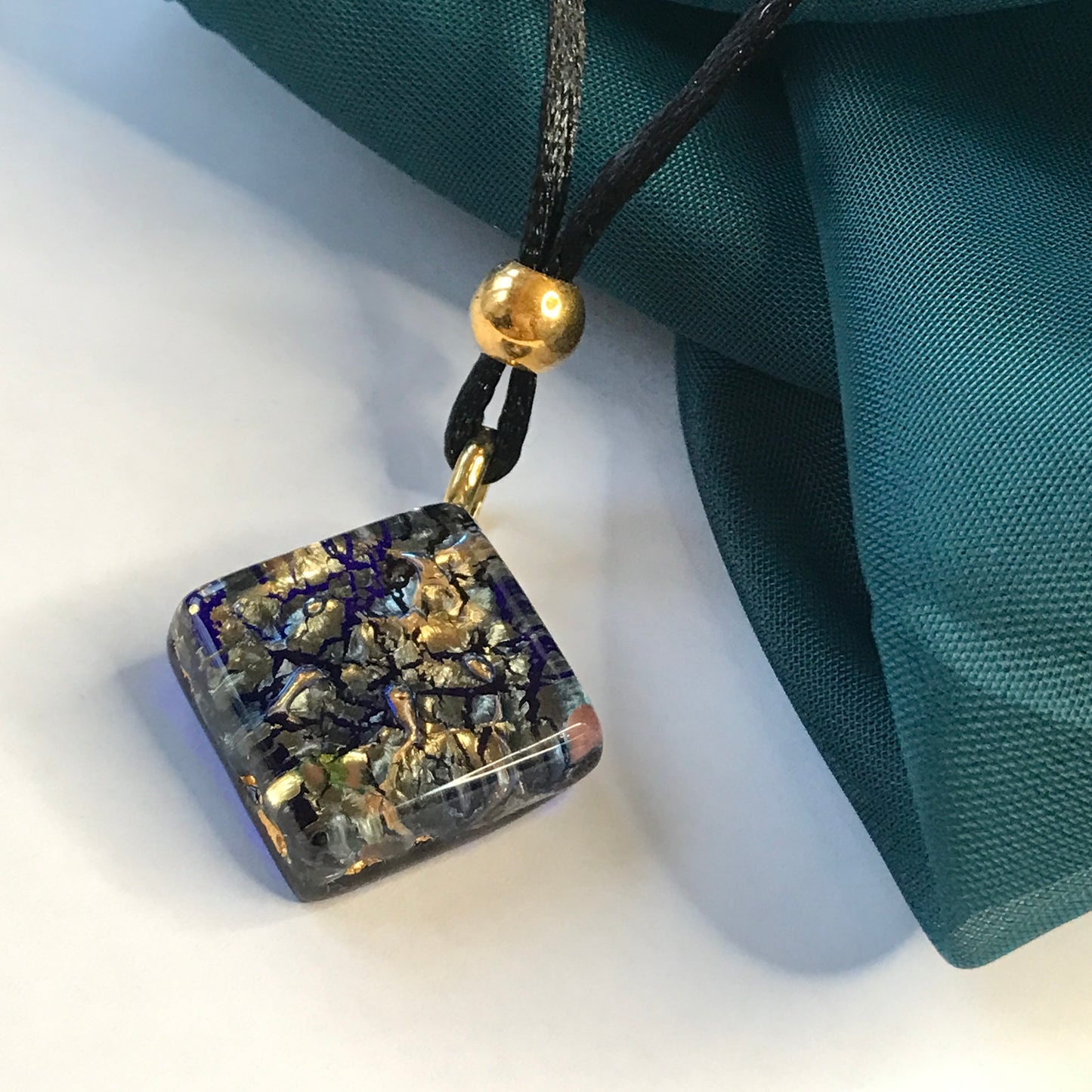 Real Murano Glass blue golden square necklace pendant