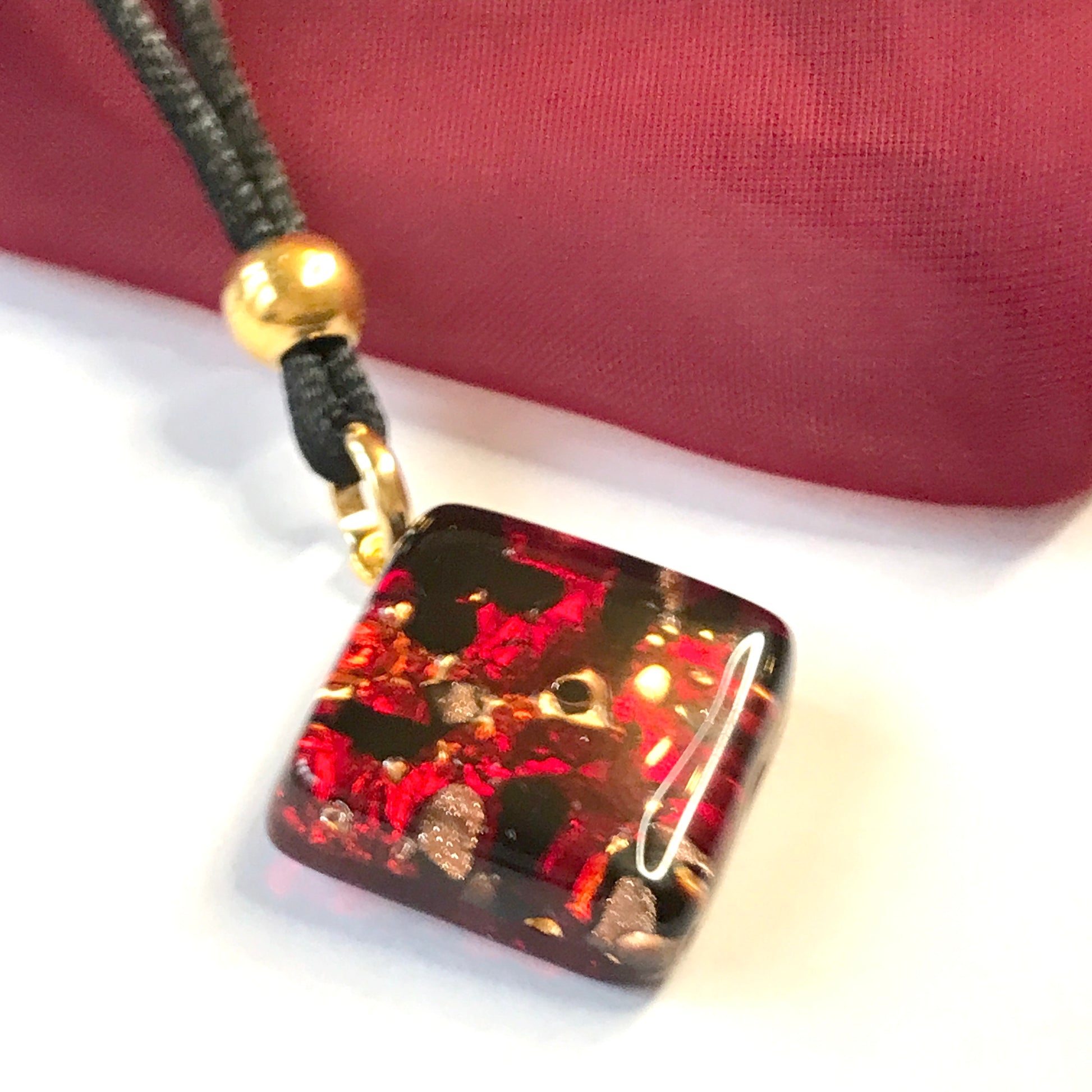 Real Murano Glass red square necklace pendant