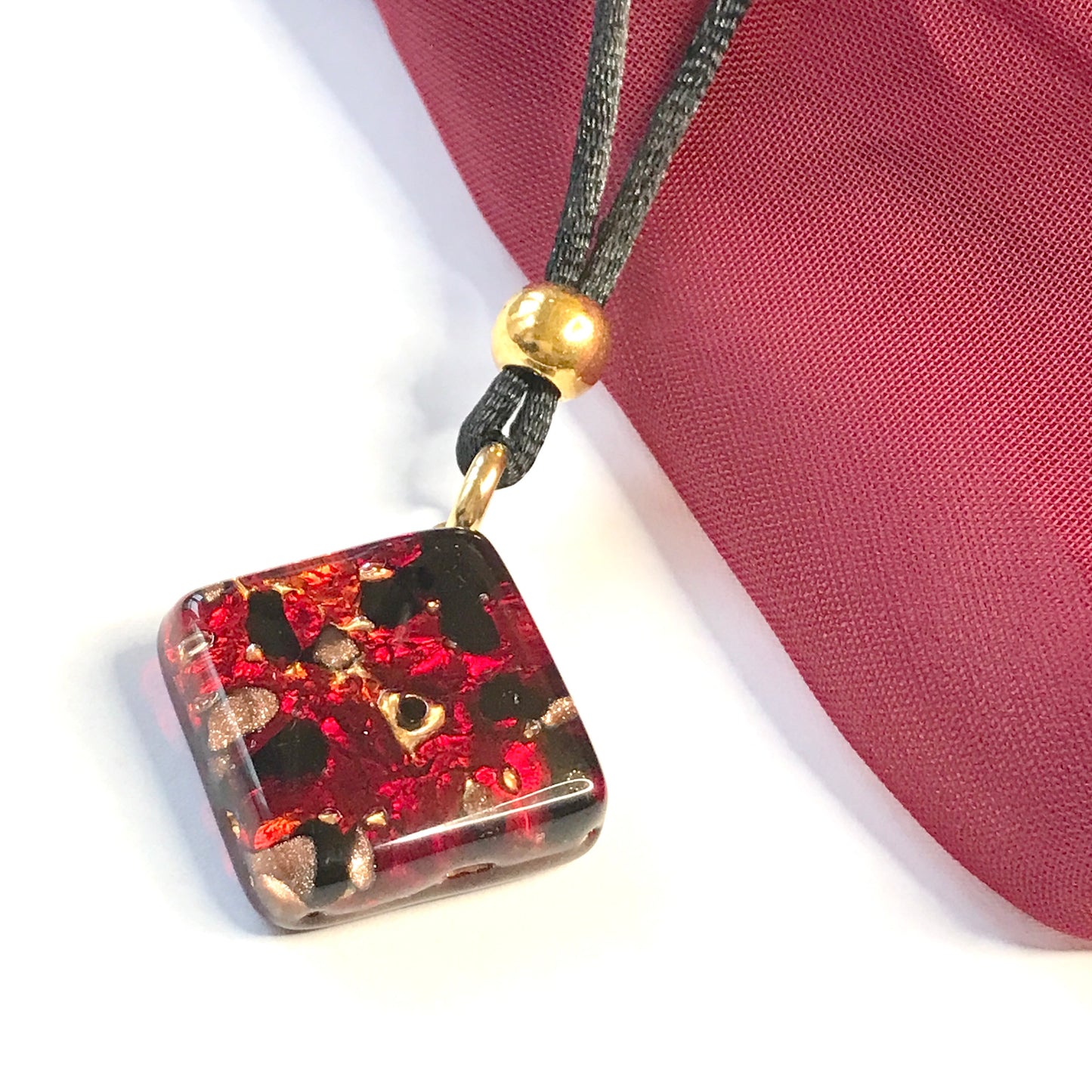 Real Murano Glass red square necklace pendant