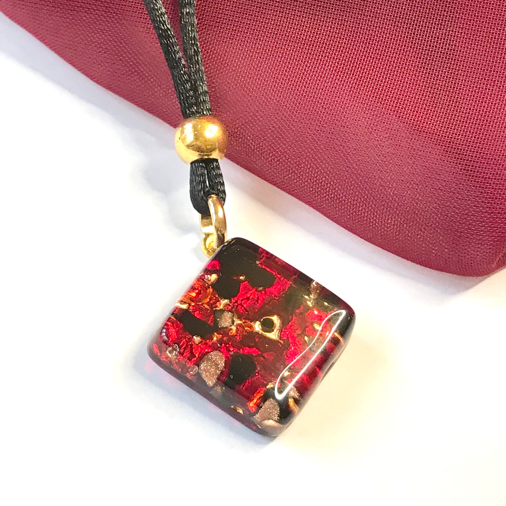 Real Murano Glass red square necklace pendant