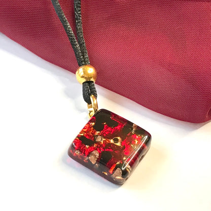 Real Murano Glass red square necklace pendant