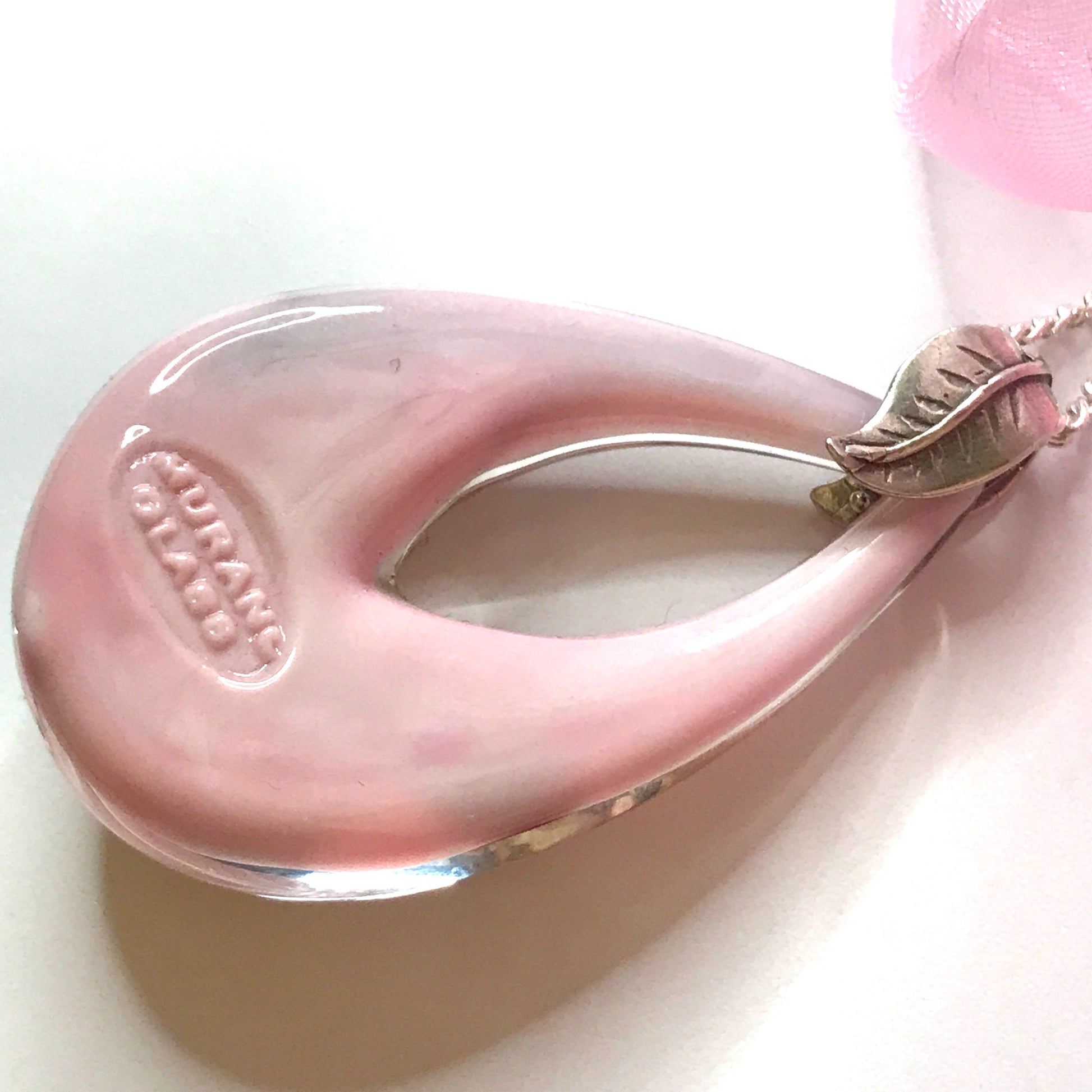 Real Murano glass necklace rose flower design tear drop pendant sterling silver with chain with the Genuine Murano Glass stamp on the back