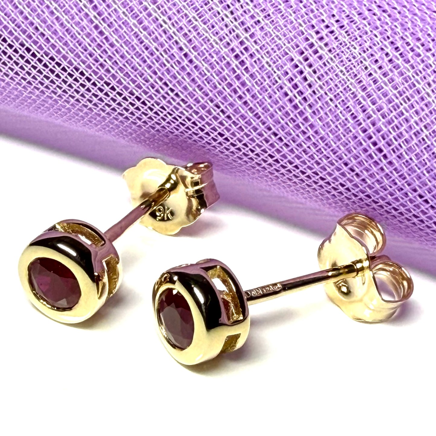 Real Red Ruby Stud Earrings 9ct Yellow Gold – Round Cut 4.5mm | July Birthstone Gift