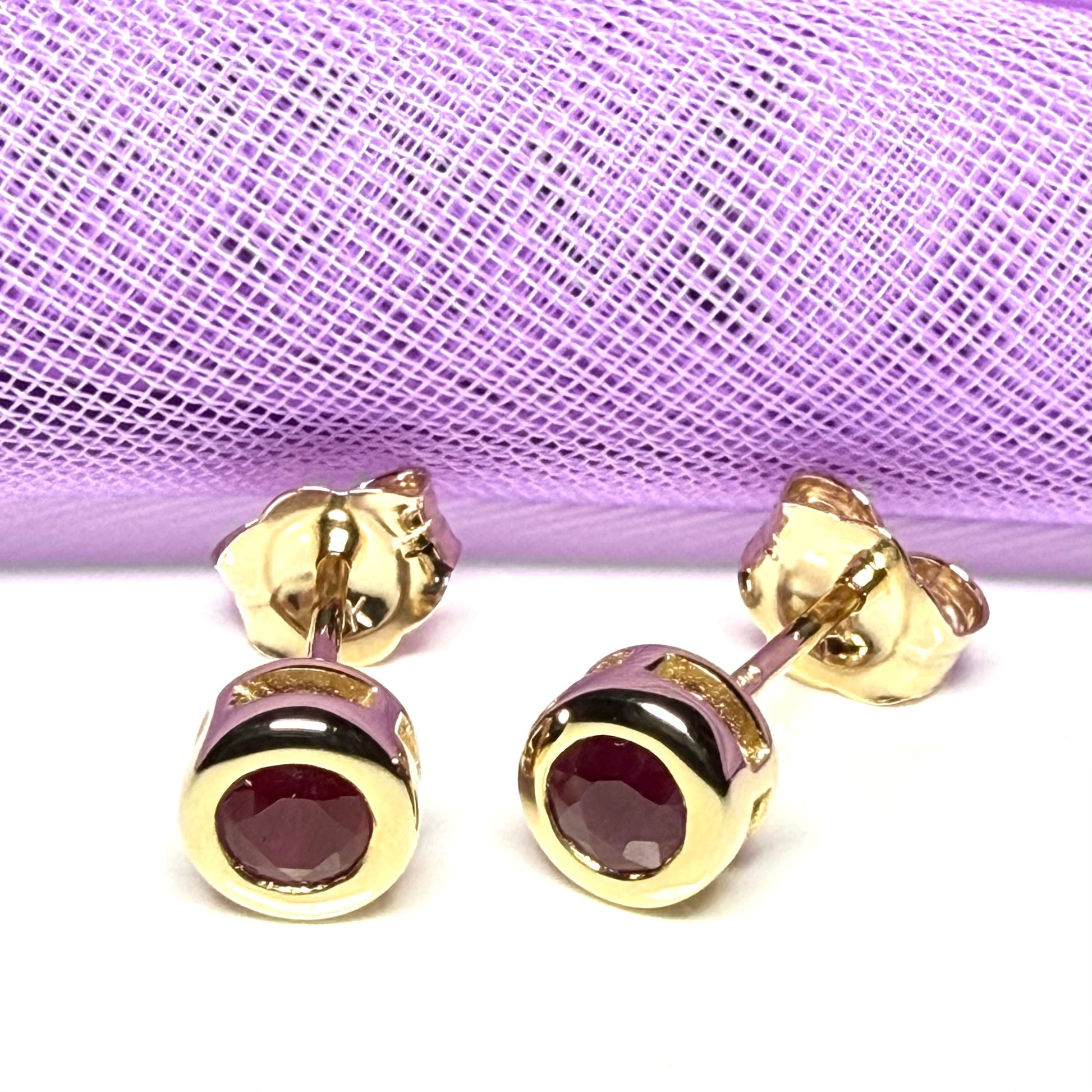 Real Red Ruby Stud Earrings 9ct Yellow Gold – Round Cut 4.5mm | July Birthstone Gift