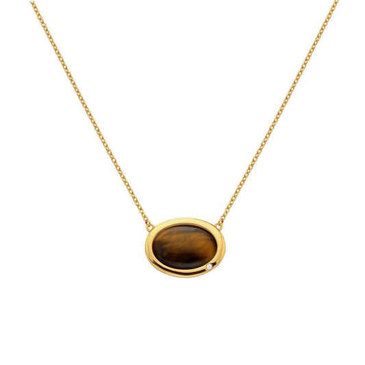 Real Tiger Eye oval shaped necklace sterling silver gold plated