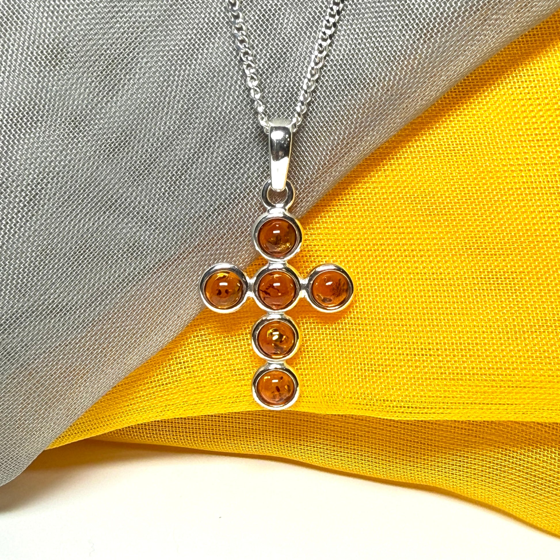Real amber cross necklace sterling silver pendant with chain included