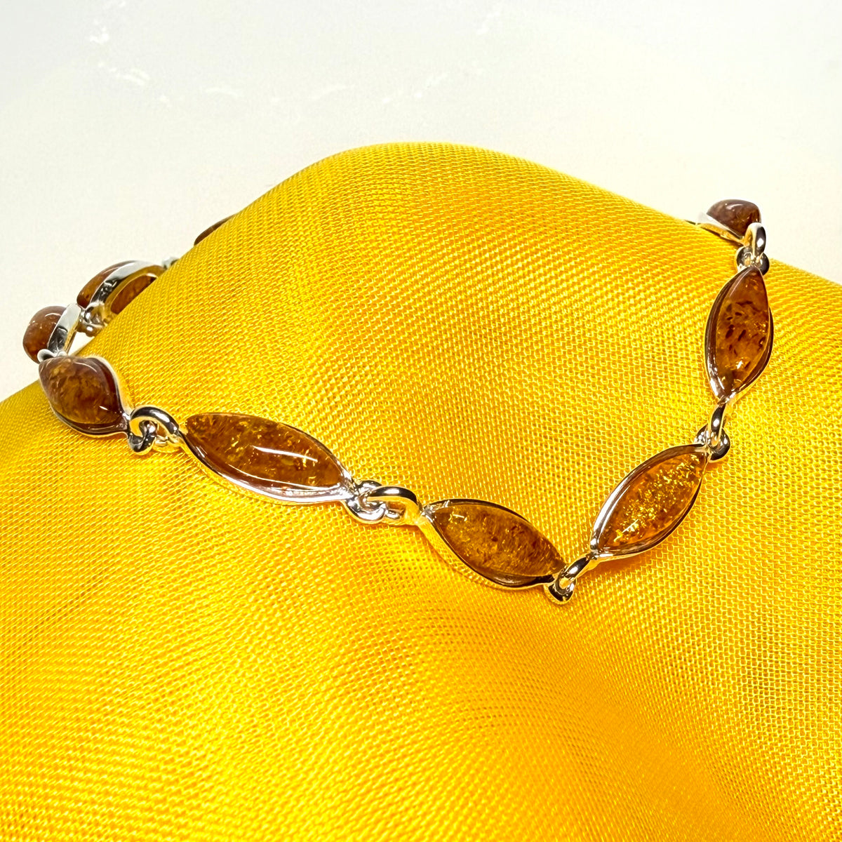 Real amber set bracelet marquise cut sterling silver bracelet