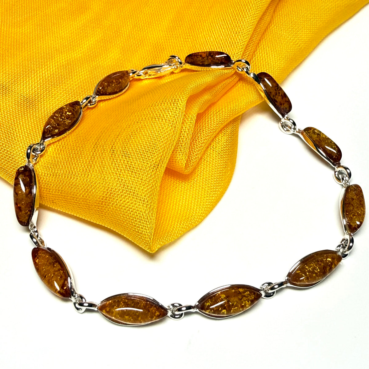 Real amber set bracelet marquise cut sterling silver bracelet