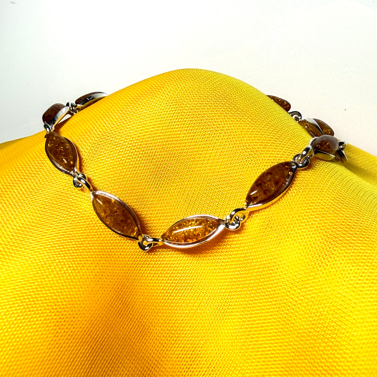 Real amber set bracelet marquise shape sterling silver bracelet