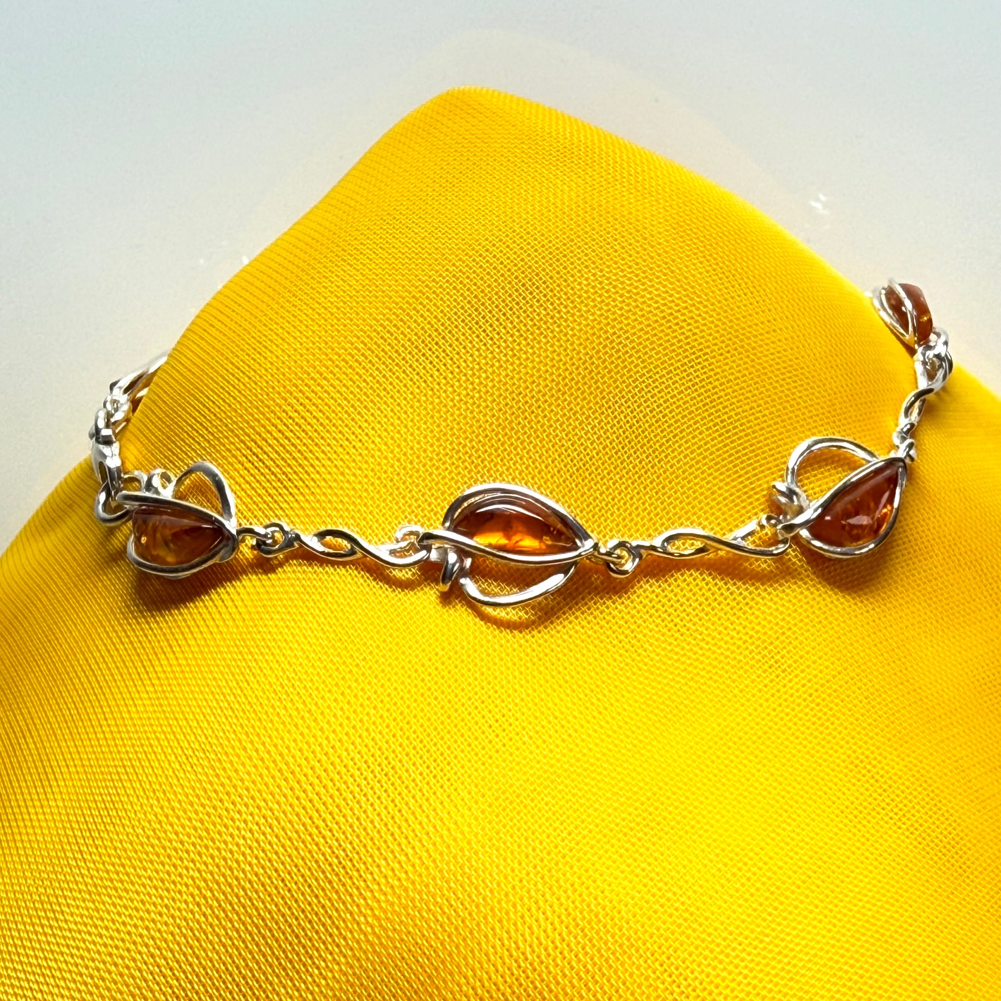 Real amber sterling silver heart shaped bracelet