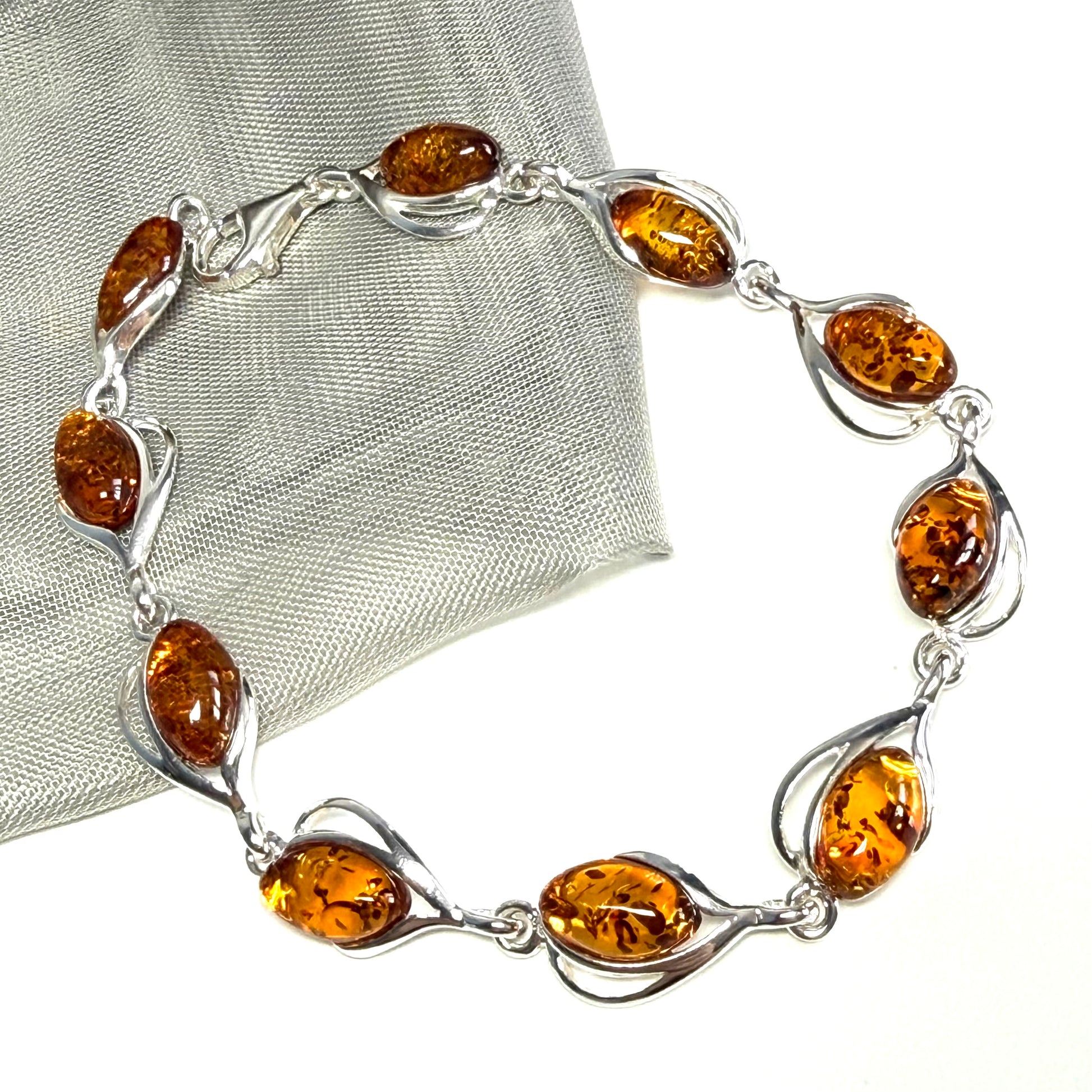 Real amber sterling silver oval bracelet
