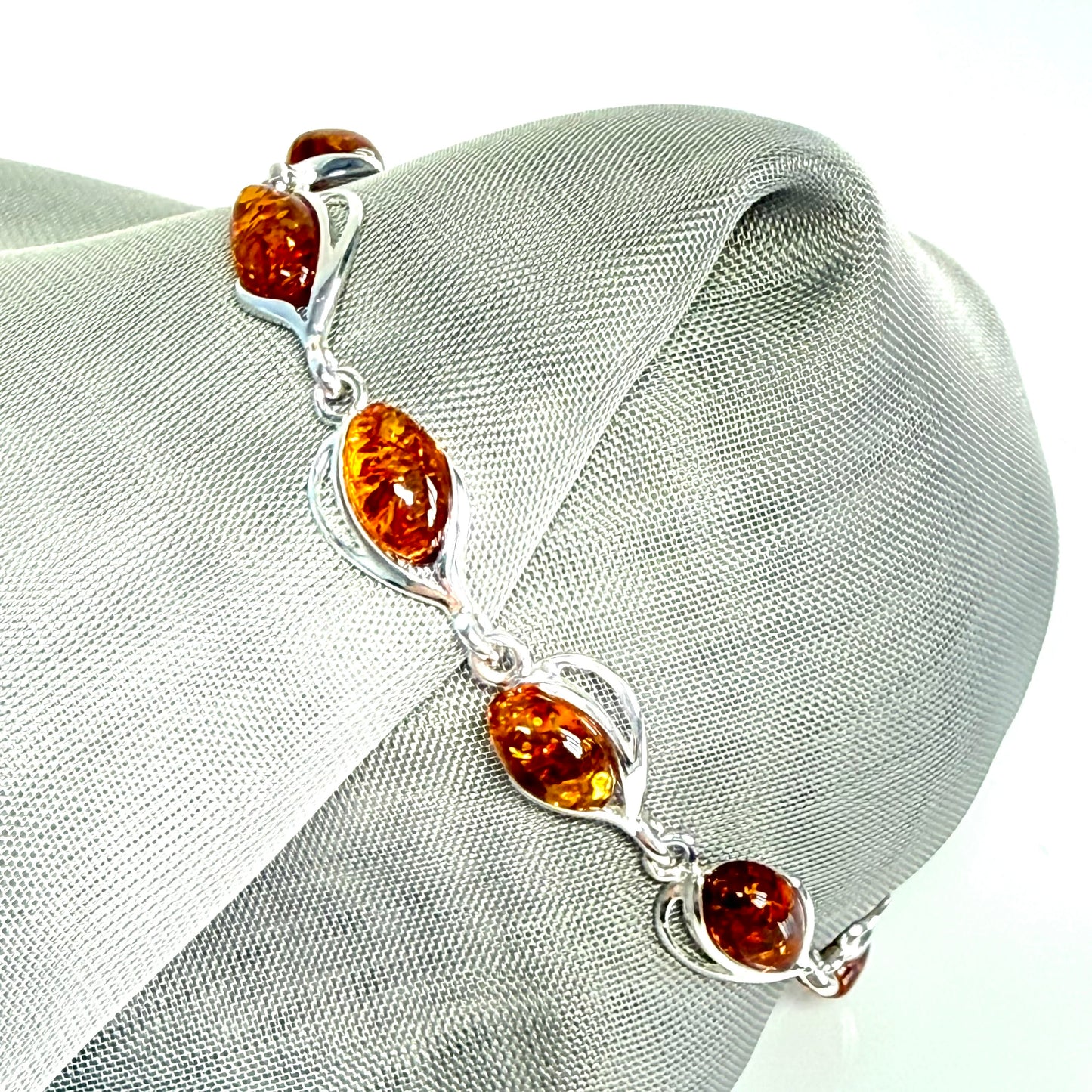 Real amber sterling silver oval bracelet