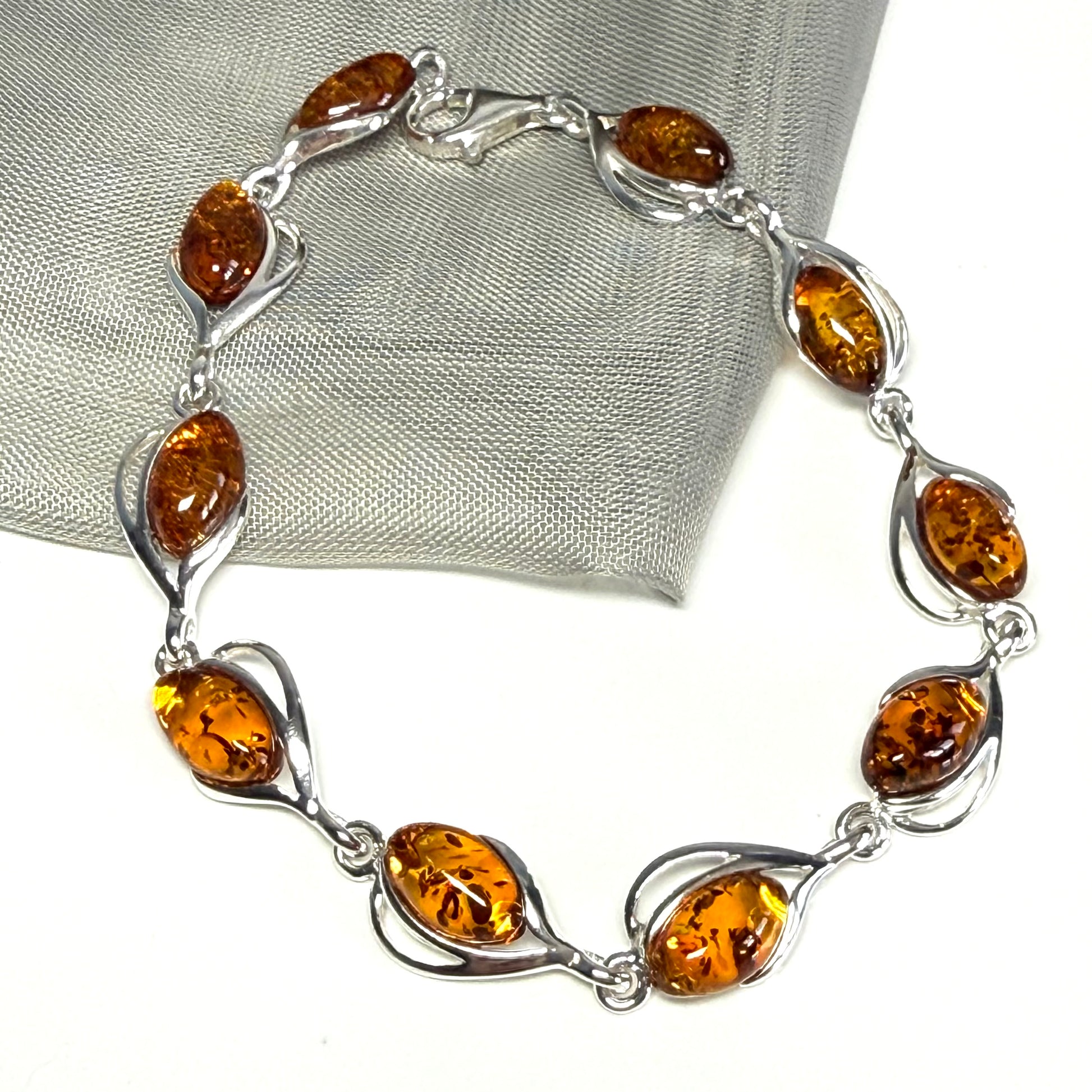 Real amber sterling silver oval  design bracelet