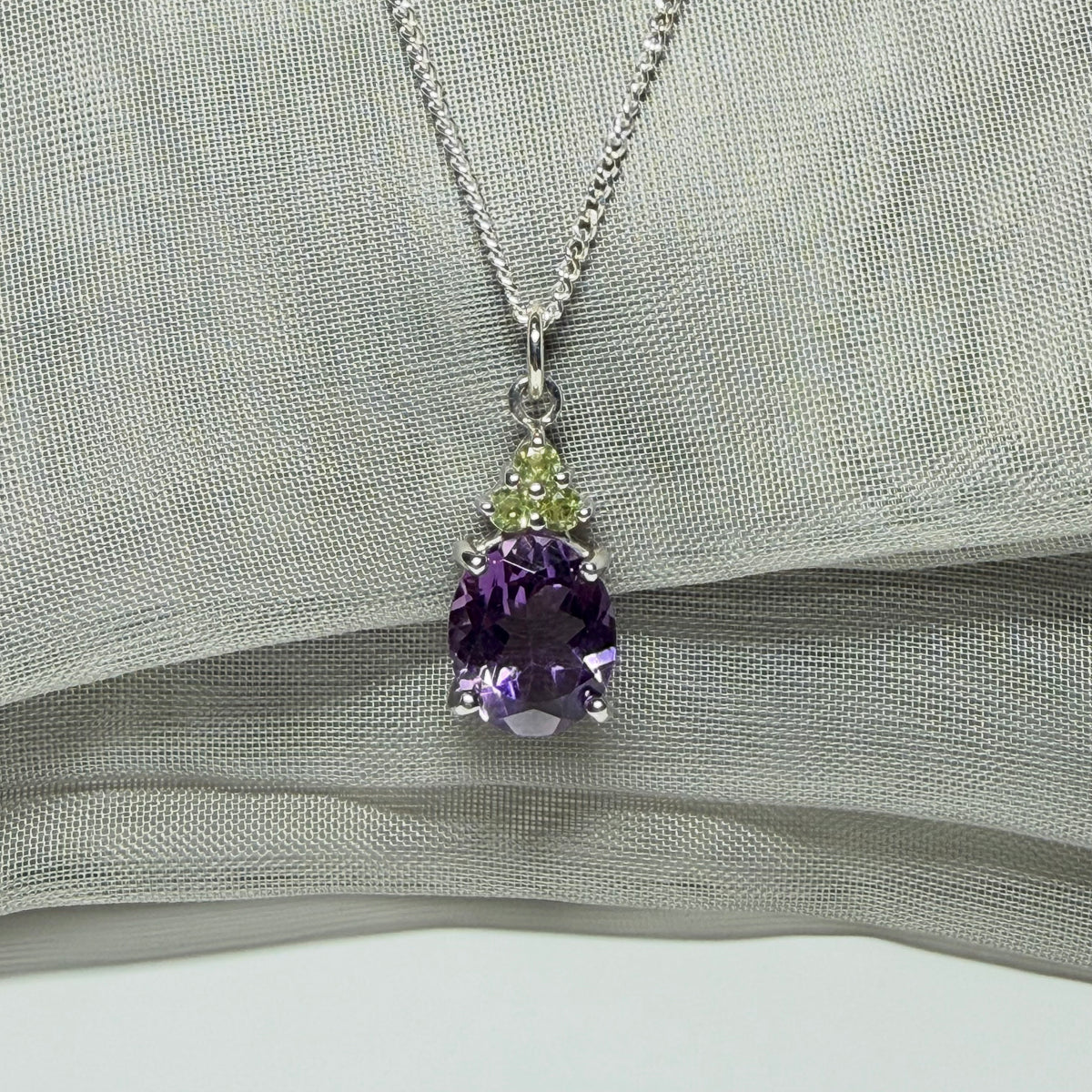 Real amethyst and real peridot necklace sterling silver