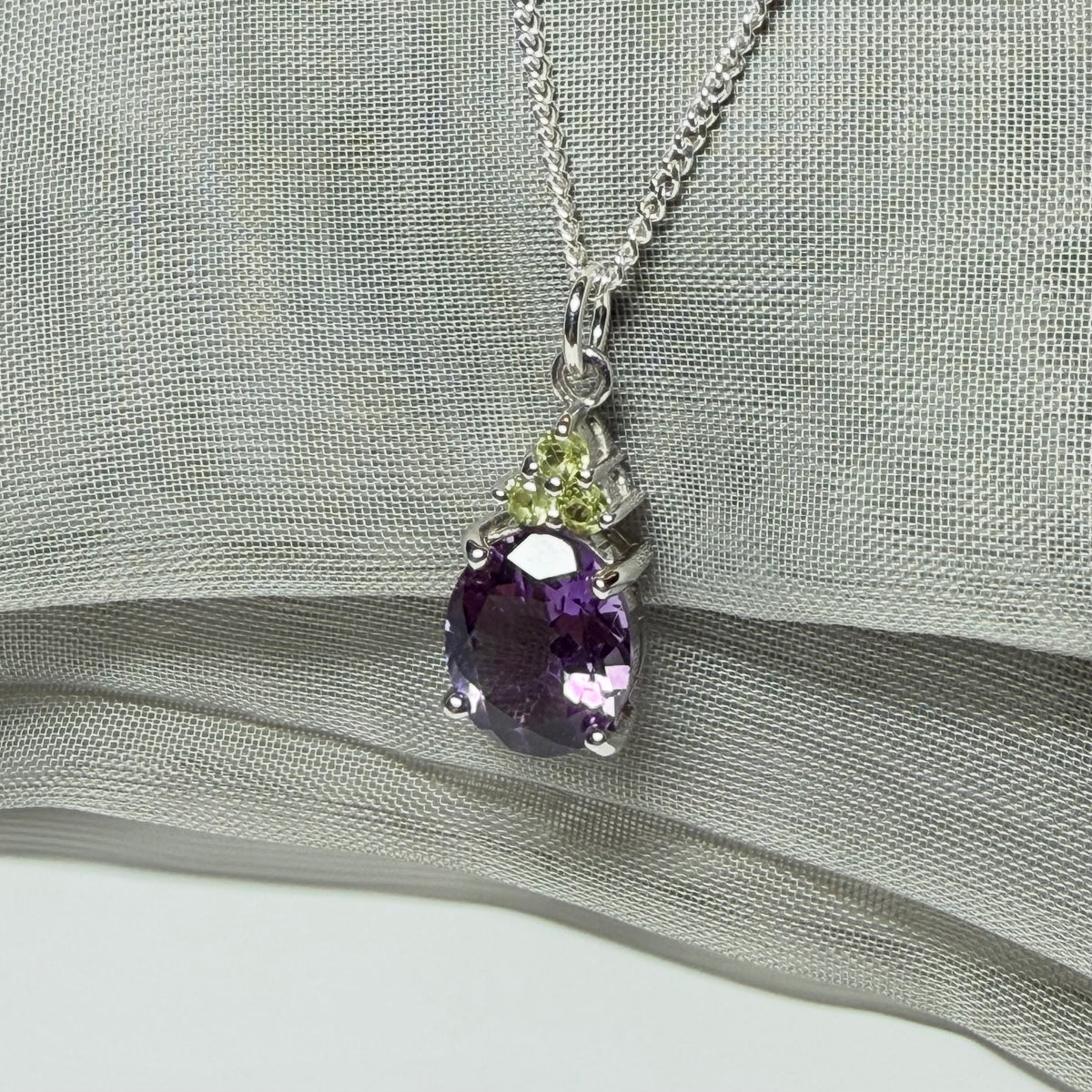 Real amethyst and real peridot necklace sterling silver
