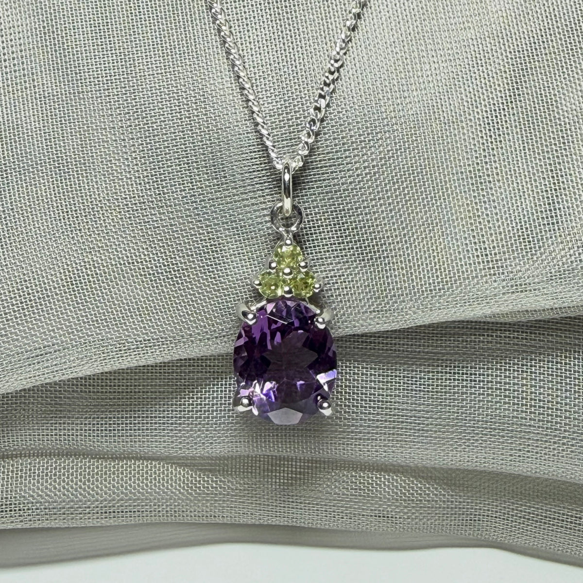 Real amethyst and real peridot necklace sterling silver