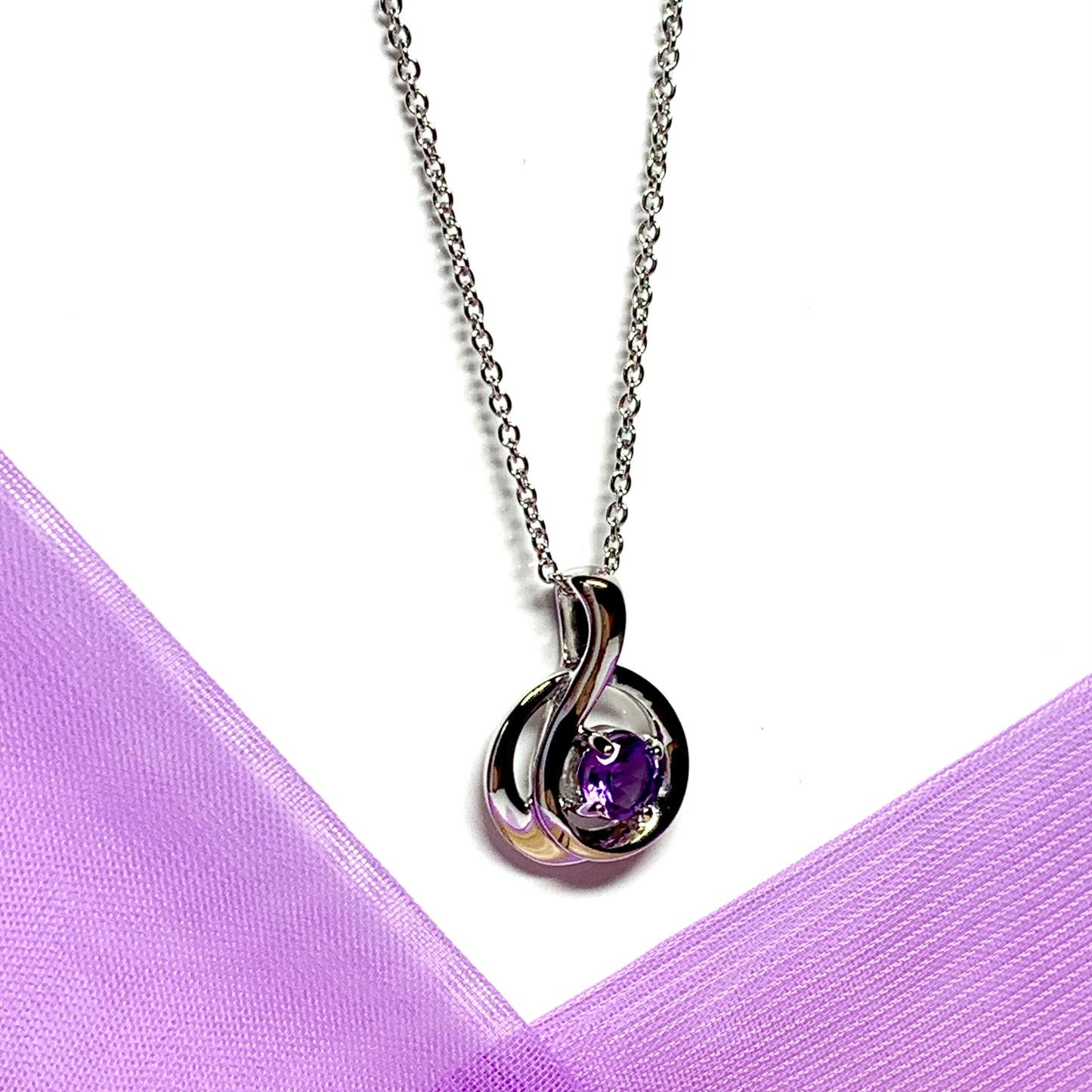 Real amethyst round fancy swirl pendent necklace