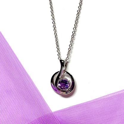 Real amethyst round fancy swirl pendent necklace