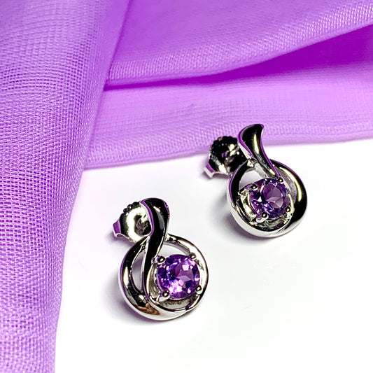 Real amethyst round fancy swirl dropped stud earrings