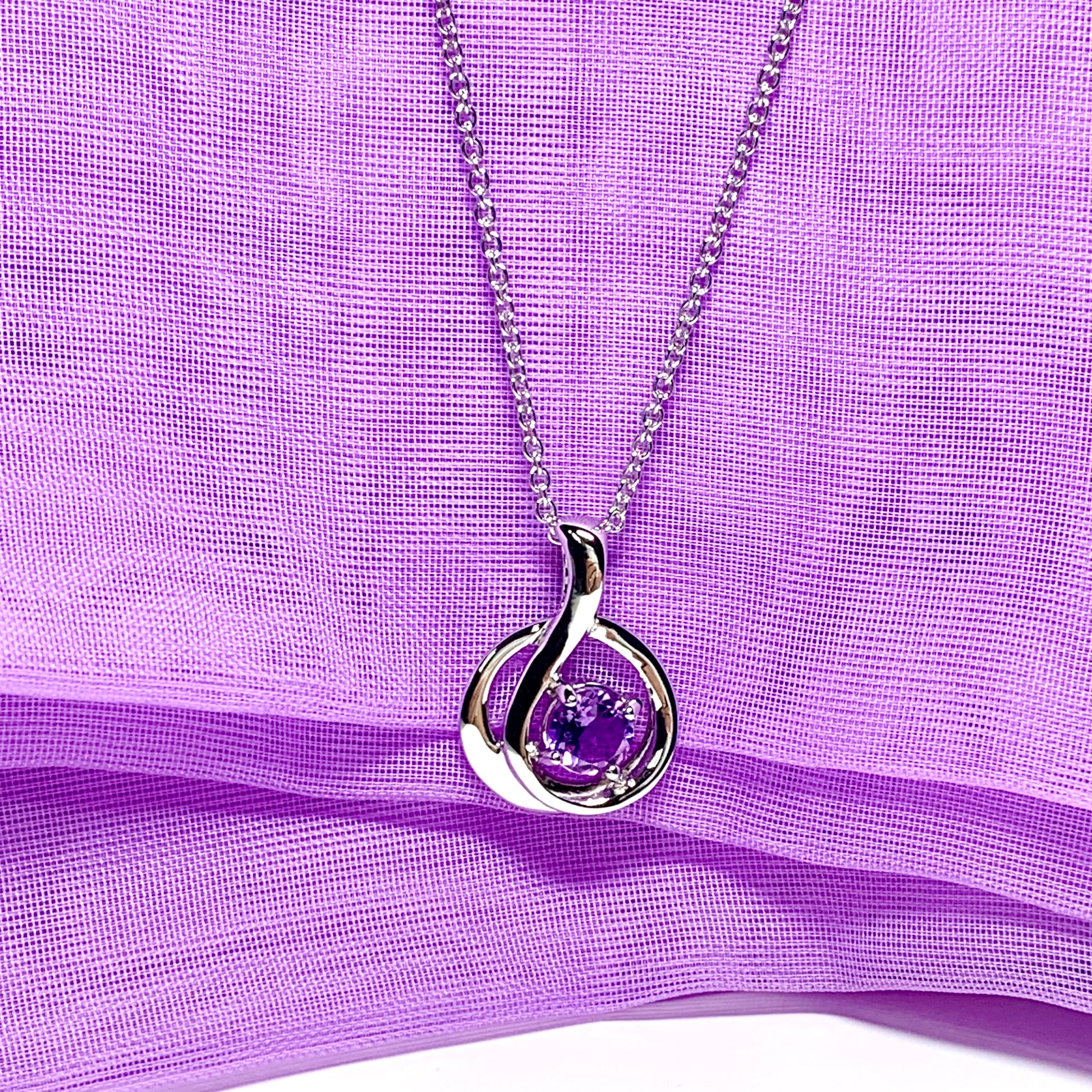 Real amethyst round fancy swirl pendent necklace