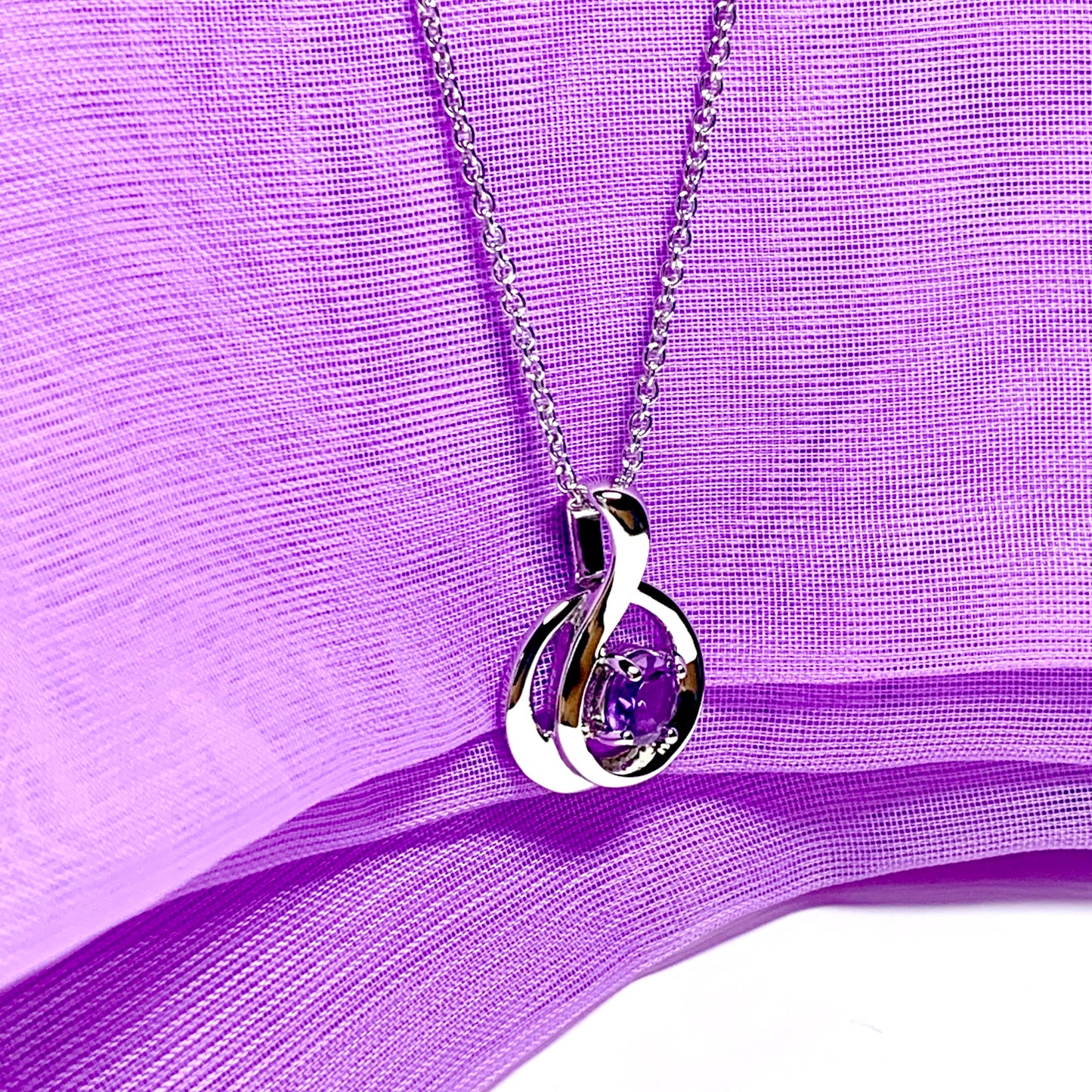 Real amethyst round fancy swirl pendent necklace