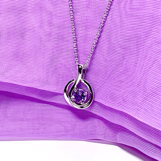 Real amethyst round fancy swirl pendent necklace