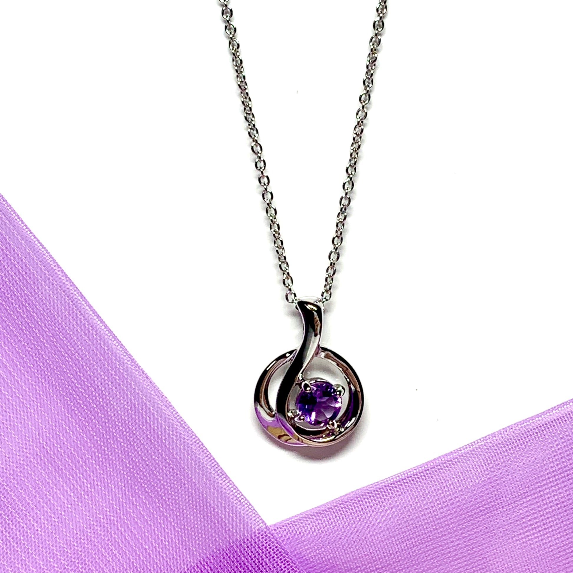 Real amethyst round fancy swirl pendent necklace