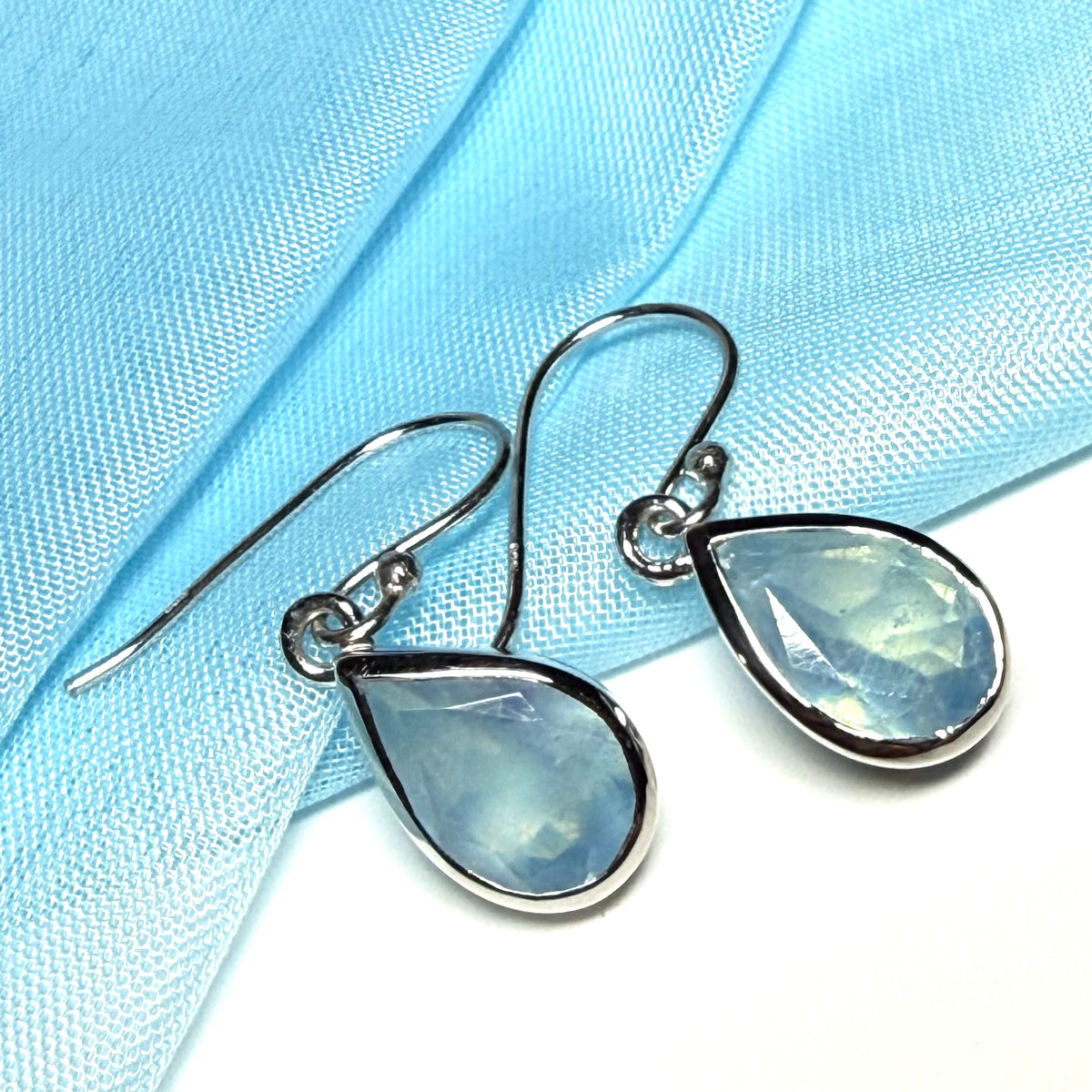 Real aquamarine drop earrings sterling silver pear or teardrop shaped