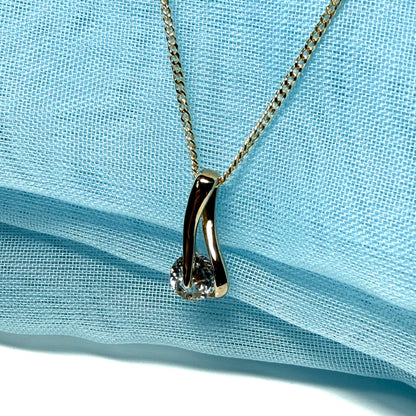 Real aquamarine necklace yellow gold twisted dropped pendant