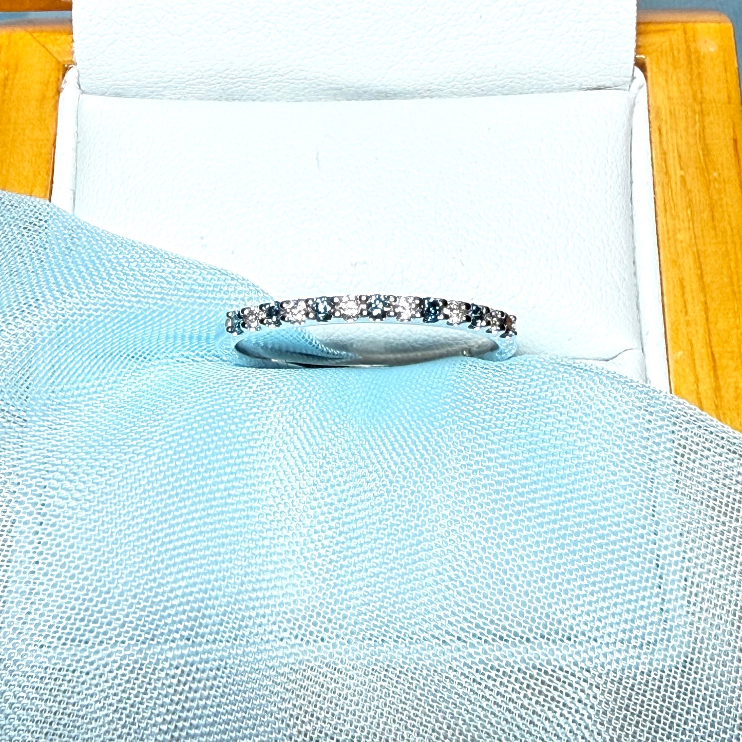 Real blue diamond eternity ring white gold