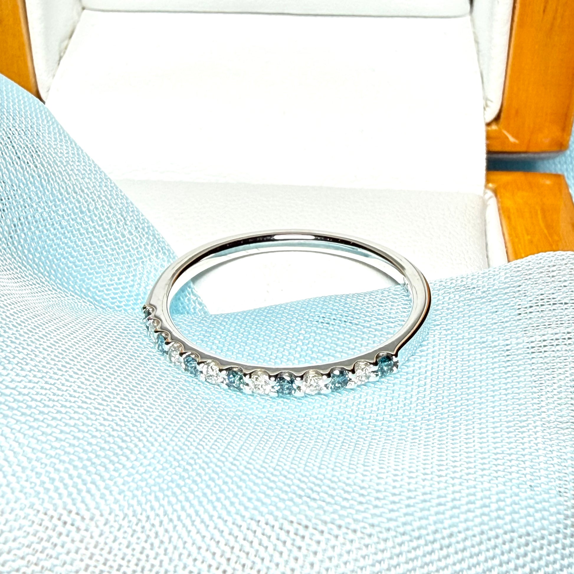 Real blue diamond eternity ring white gold
