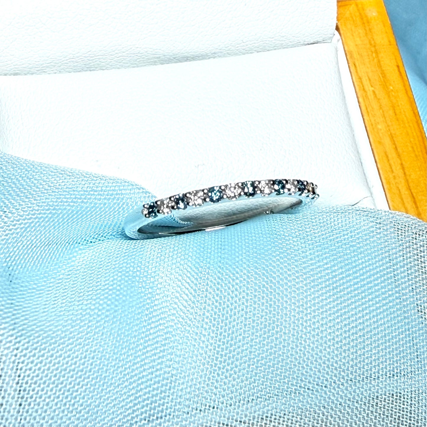 Real blue diamond eternity ring white gold