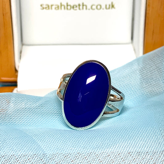 Real blue lapis lazuli oval sterling silver ring