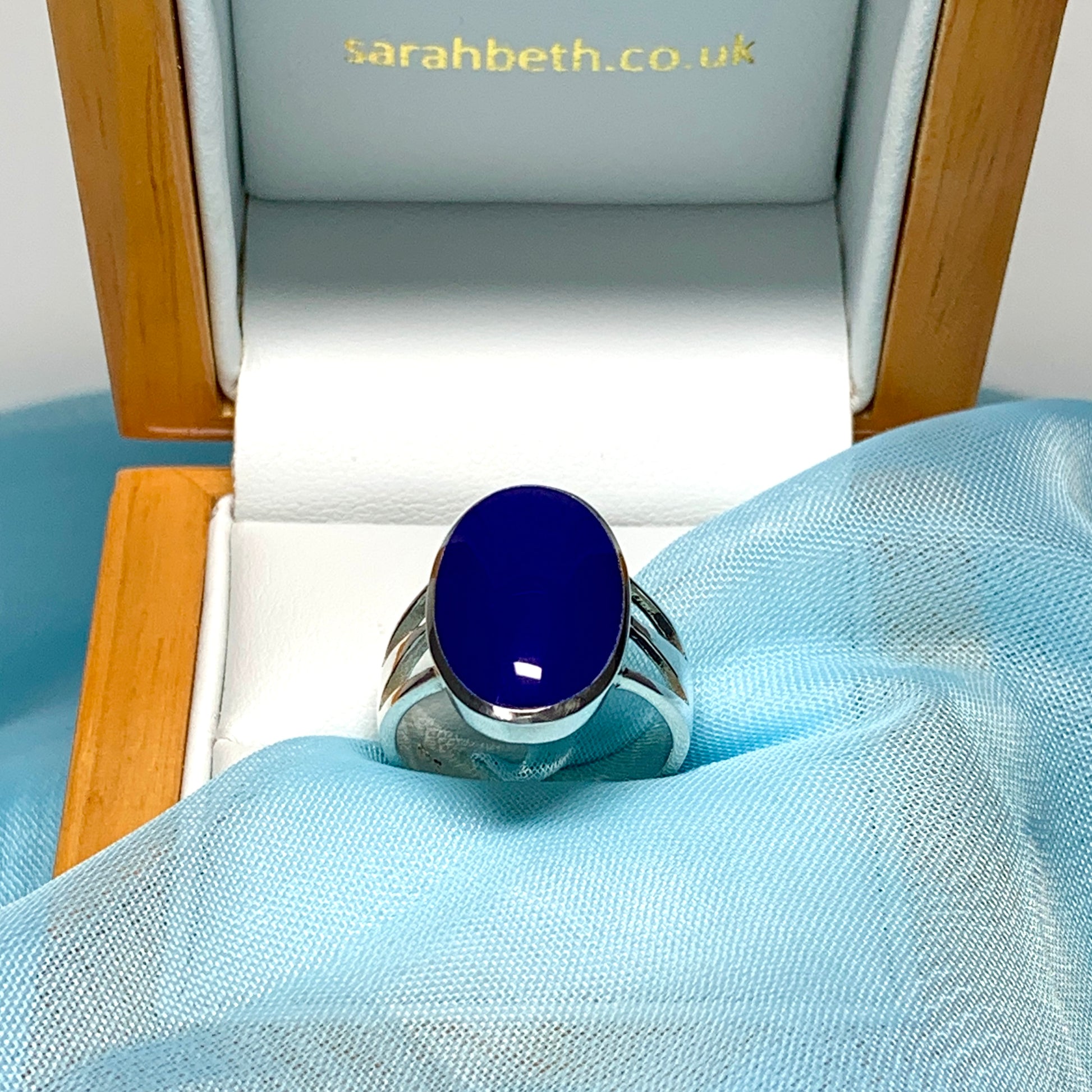 Real blue lapis lazuli oval sterling silver ring