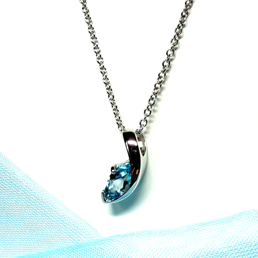 Real blue topaz necklace fancy marquise shaped stone