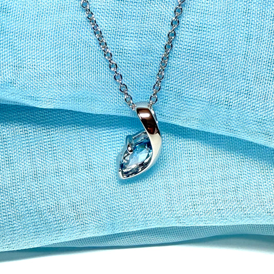 Real blue topaz necklace fancy marquise shaped stone