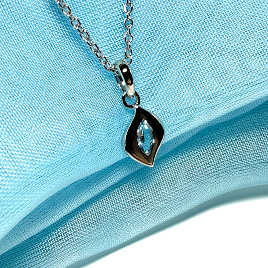 Real blue topaz petite necklace fancy marquise shaped stone