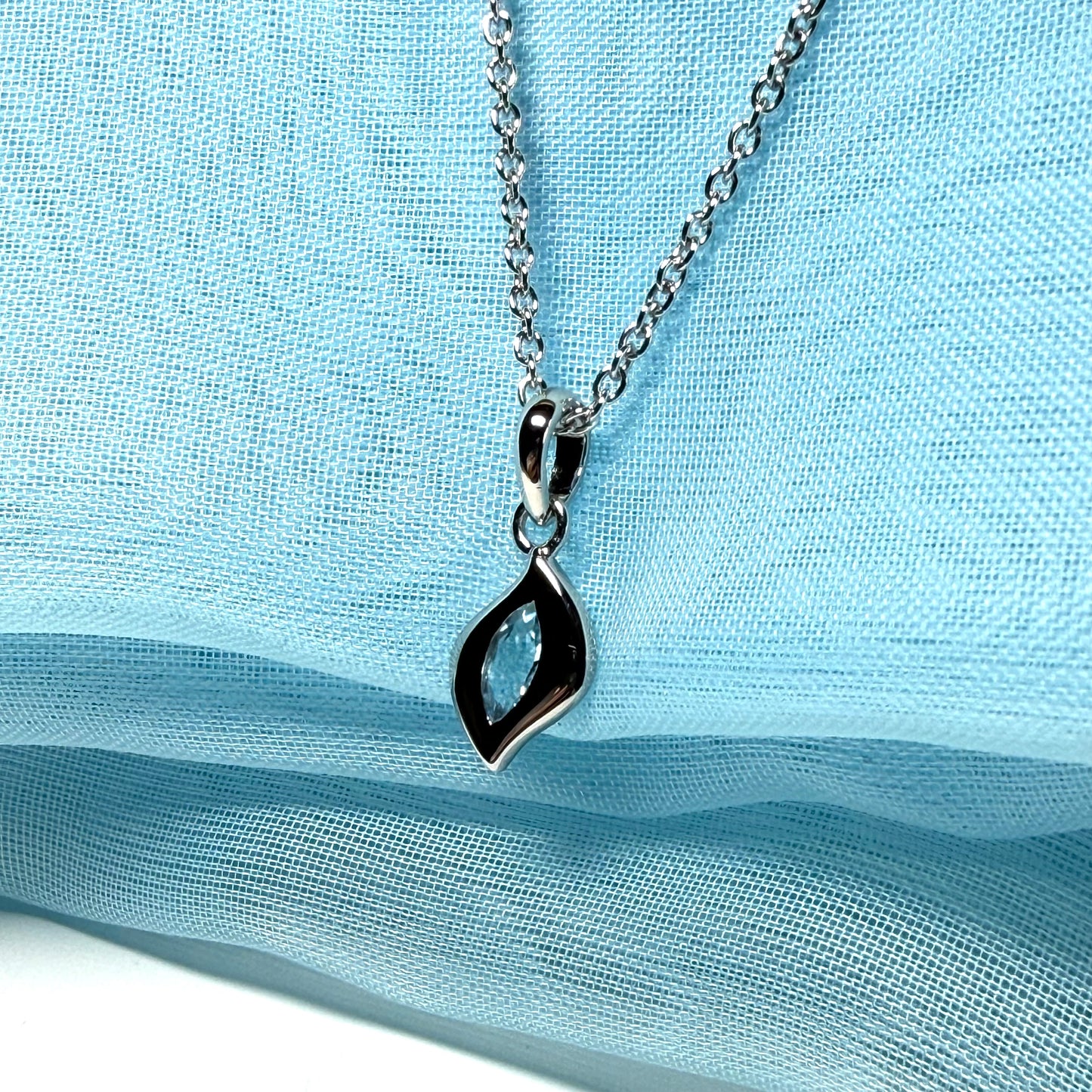 Real blue topaz petite necklace fancy marquise shaped stone