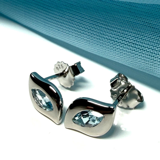 Real blue topaz petite pair of earrings fancy marquise shaped stones
