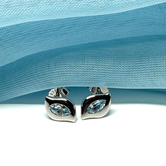 Real blue topaz petite pair of earrings fancy marquise shaped stones